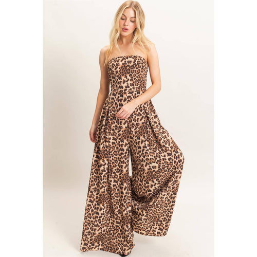 Leopard Print Strapless Jumpsuit