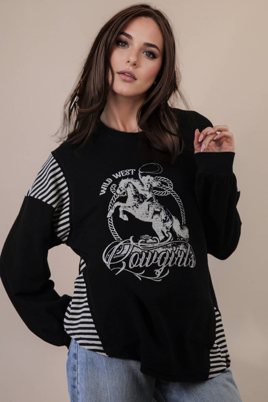 Oversized Western Graphic Knit Top