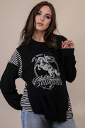 Oversized Western Graphic Knit Top
