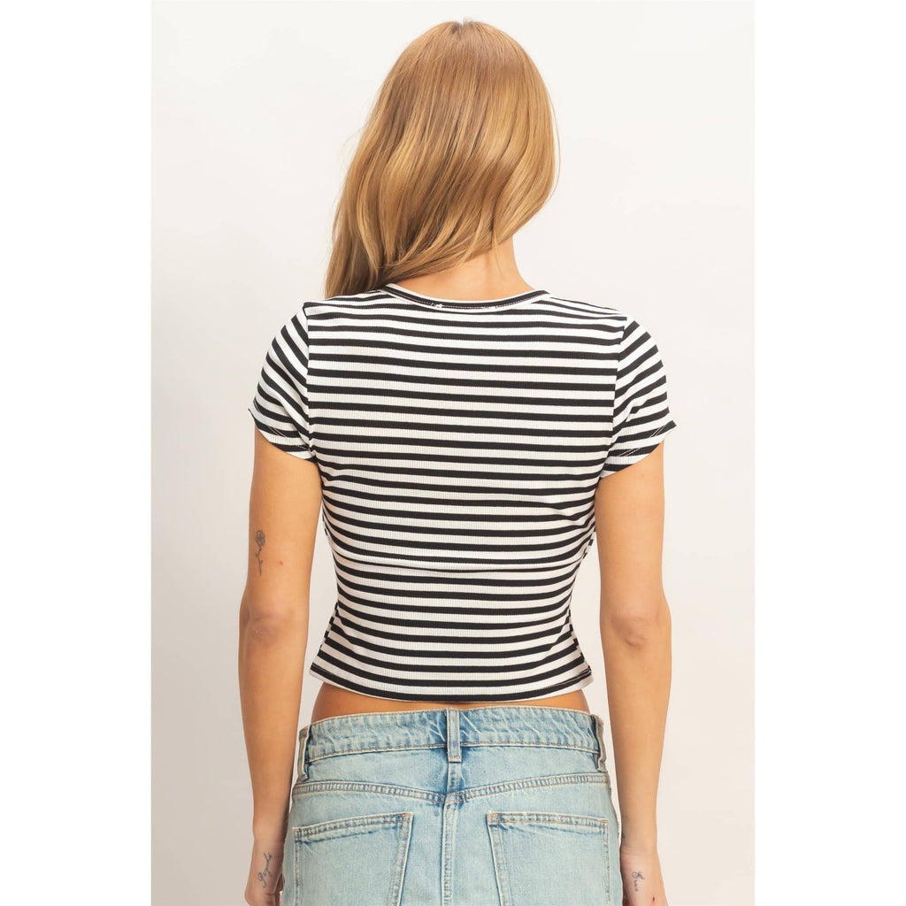 Striped Embroidered Patch Top