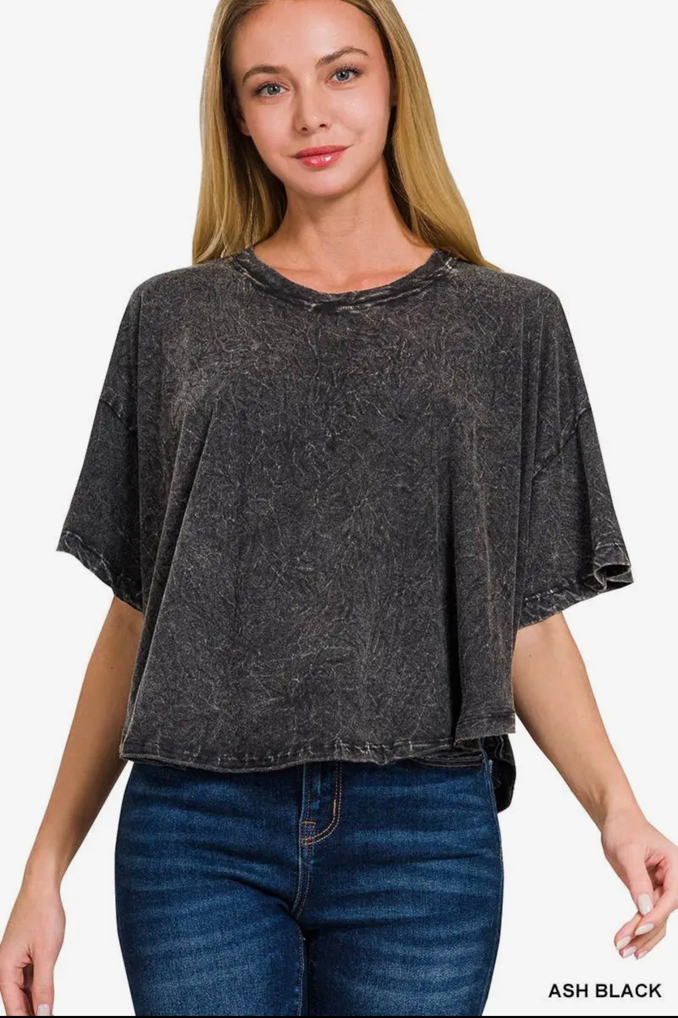 Acid Wash Short Sleeve Top