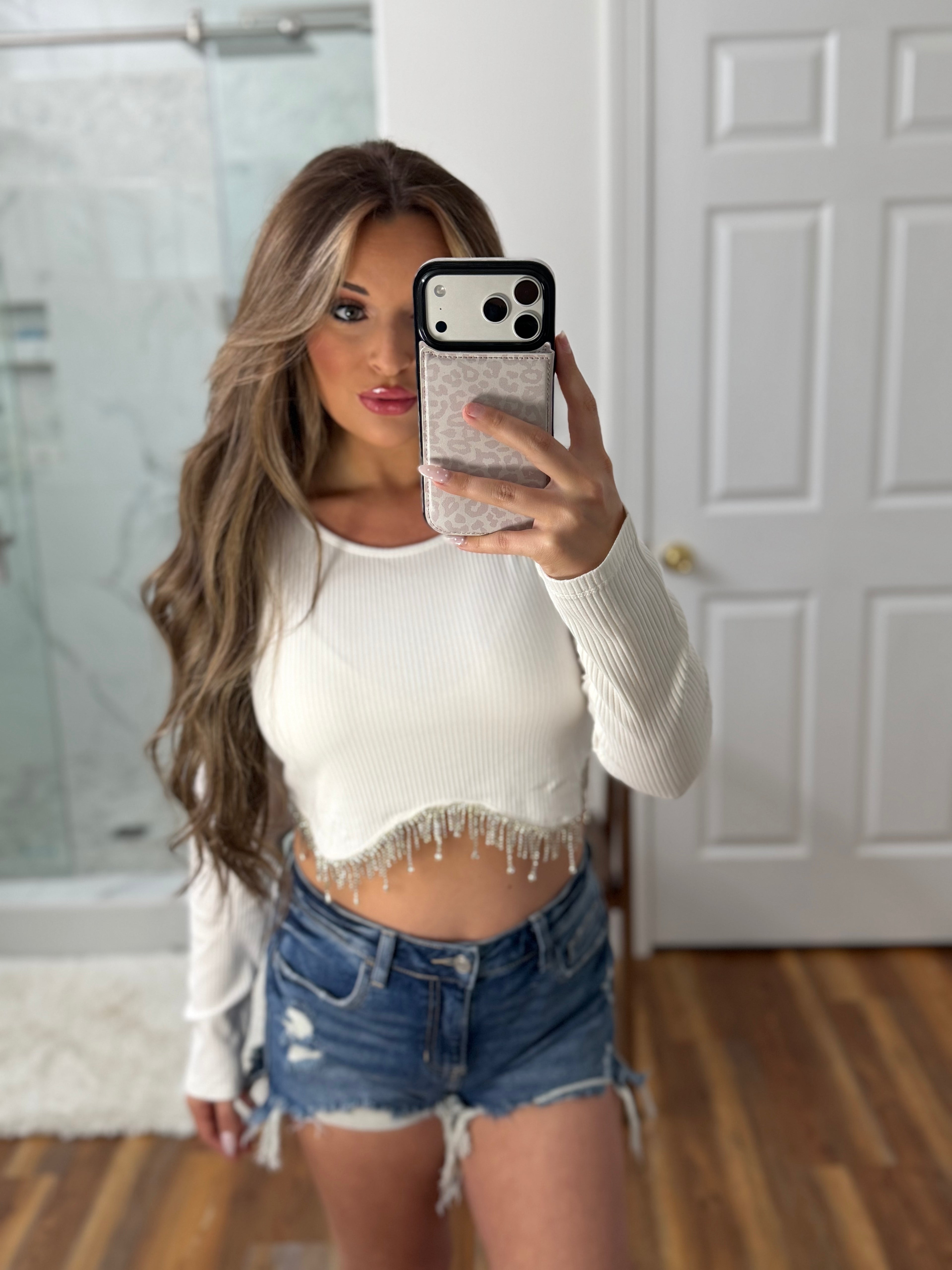 Ribbed Crop Rhinestone Top