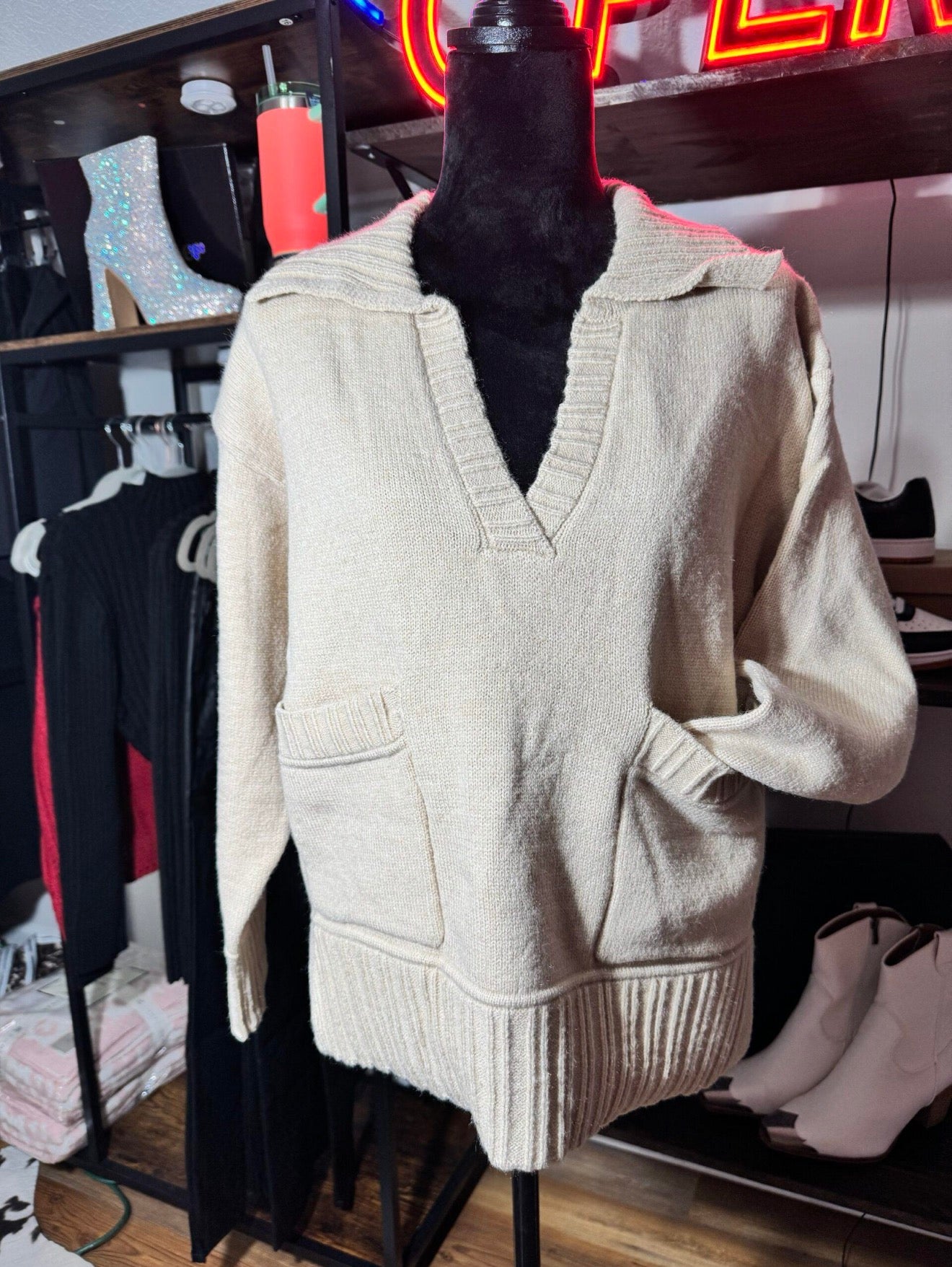 Pocket V-neck Sweater