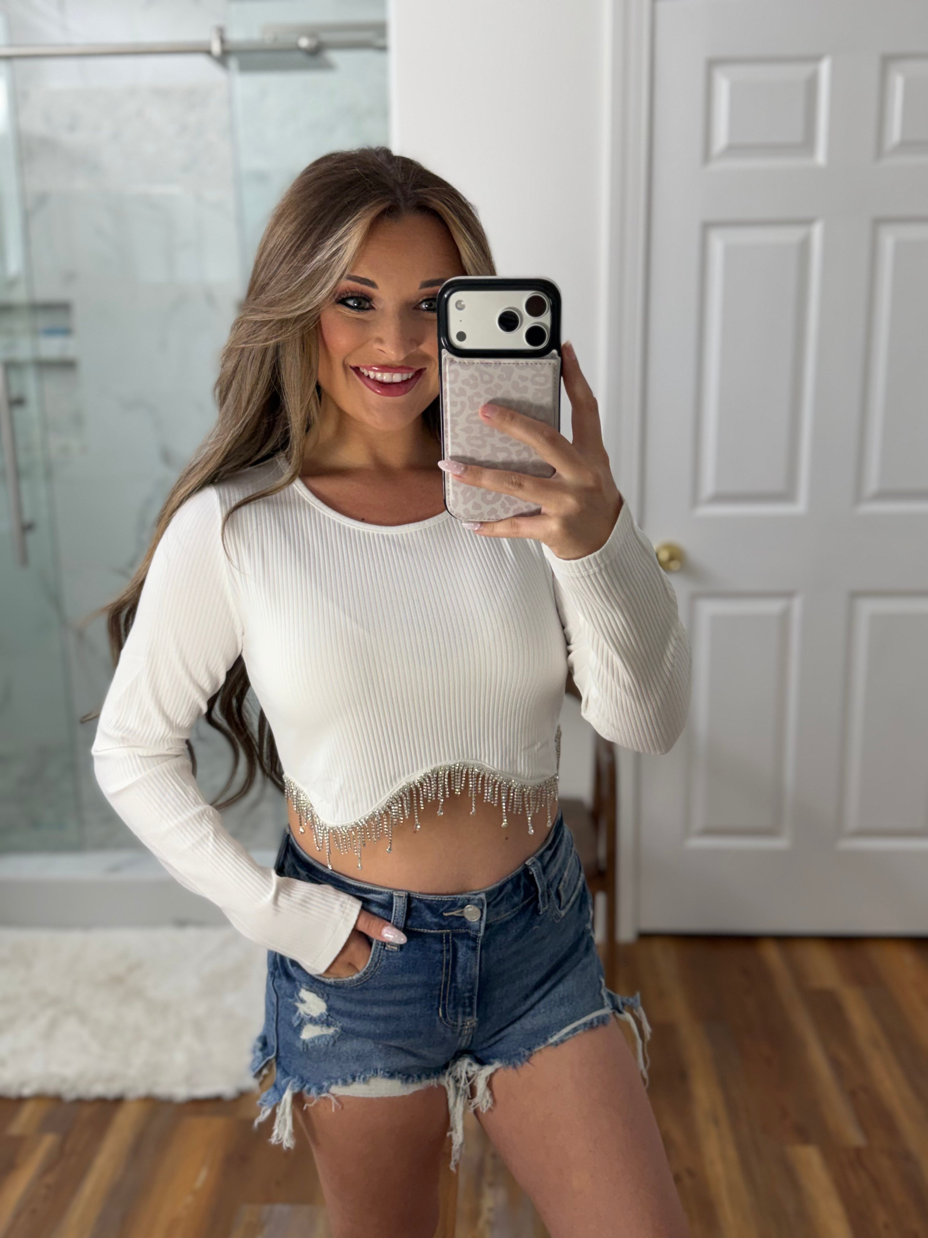 Ribbed Crop Rhinestone Top