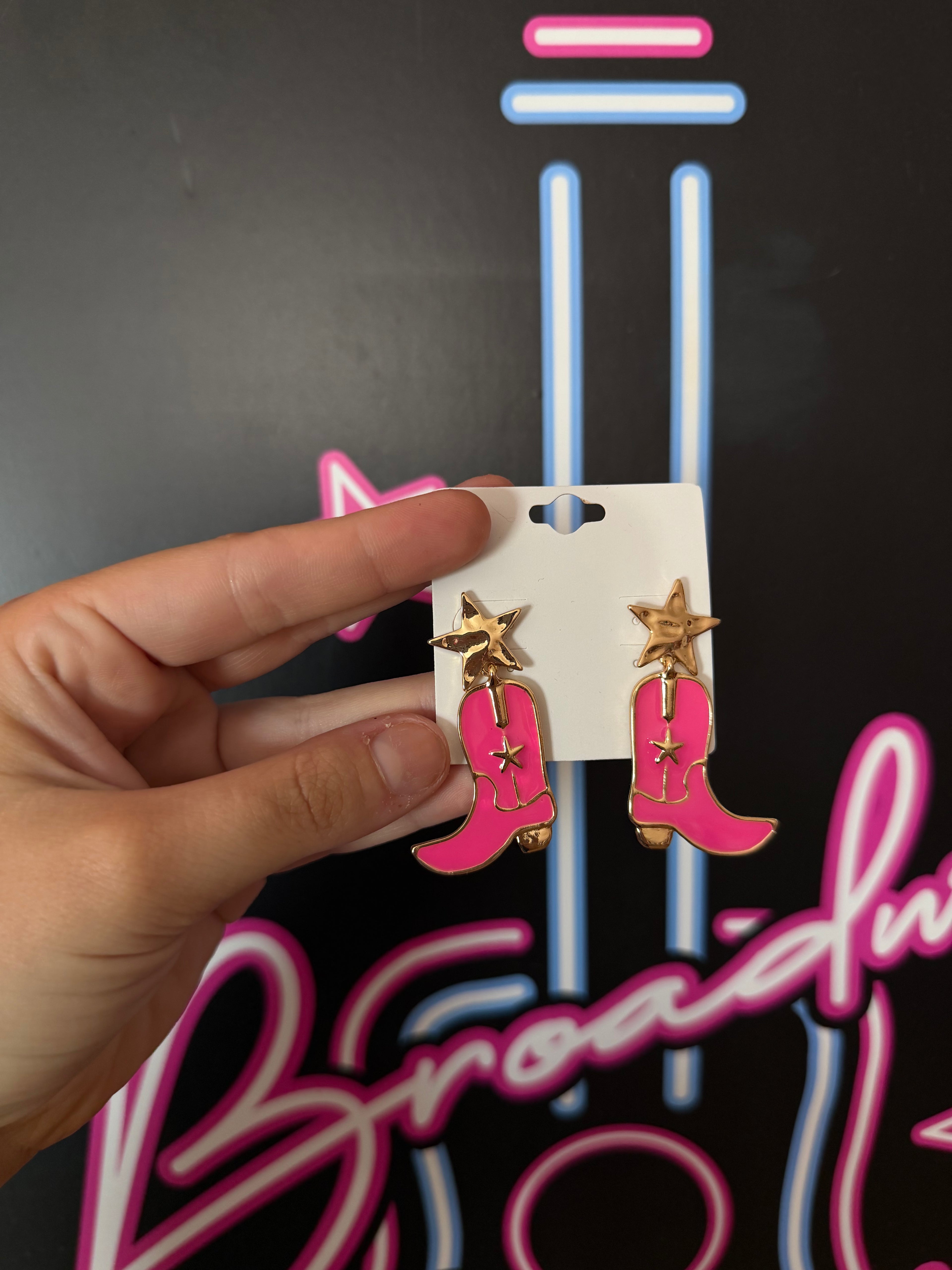 Pink Bow Boots Earrings