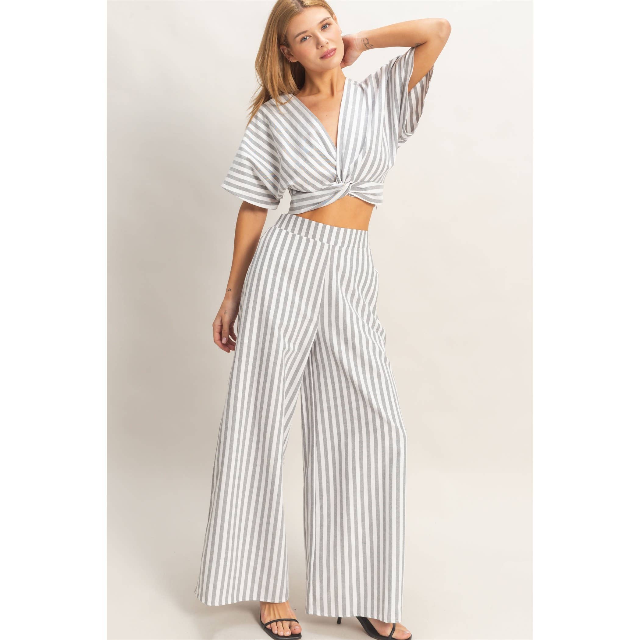 Striped Twist Front Top & Pants Set